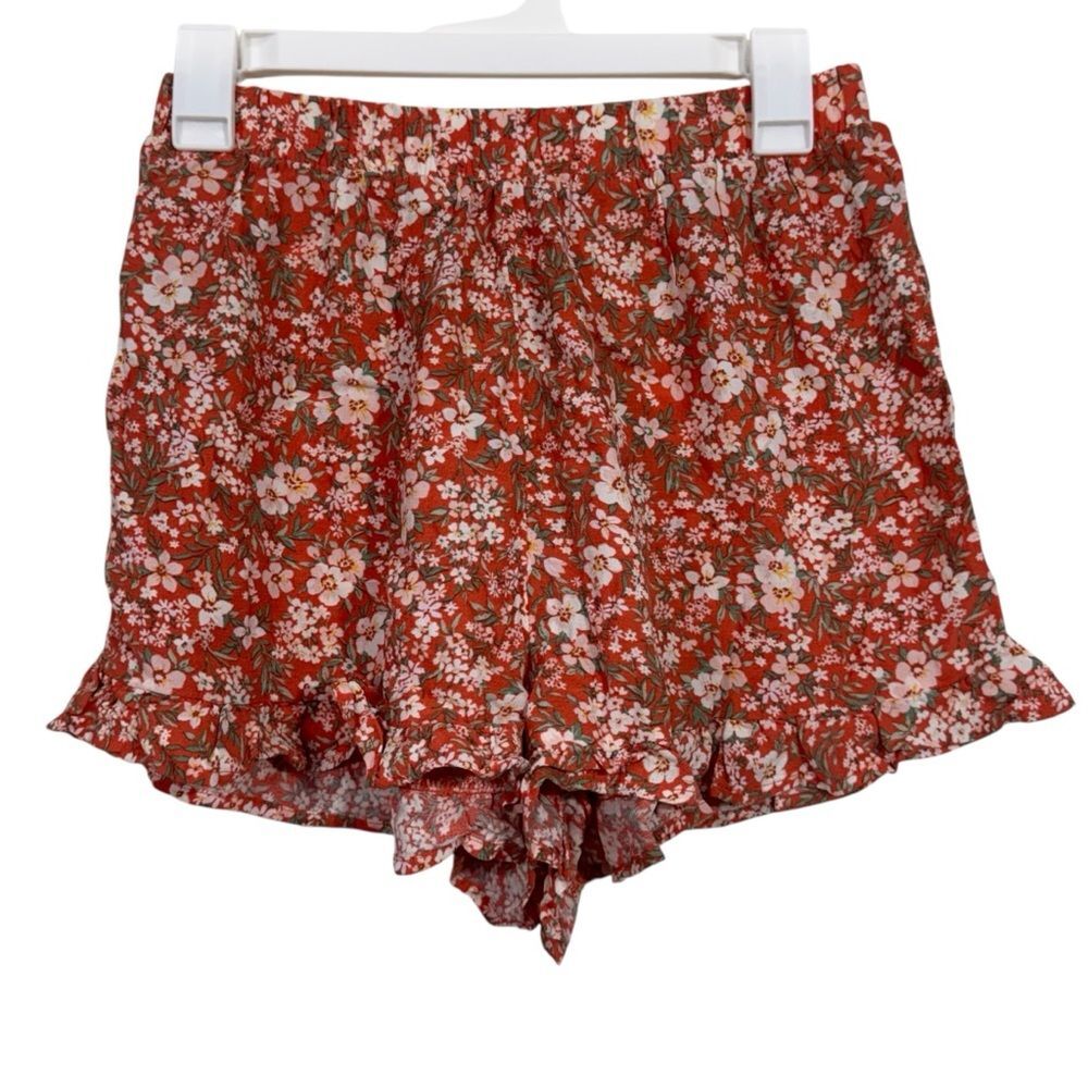 American Eagle Ditsy Floral Coral Pull On Ruffle Shorts